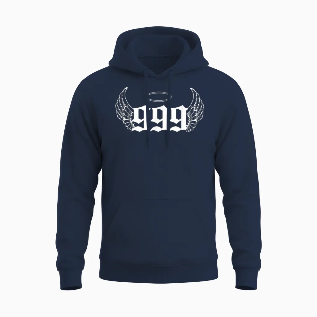 Urban Empyre 999 Angel Number T-Shirt - Unisex Adults, Black, Small, Short Sleeve, Modern, Astrology Theme with '999 Angel Number' Letter Print Unisex Hoodie in Navy