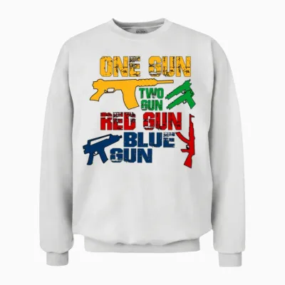 One Gun Two Gun Red Gun Blue Gun Unisex Sweatshirt - White