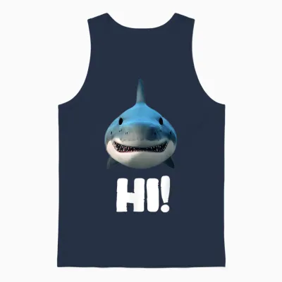 Hai T-Shirt Hi Funny Saying Shark Hi Fun Funny T-Shirt, Black Unisex Tank Top - Navy