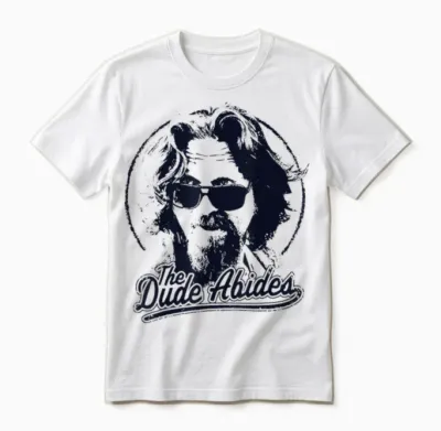The Big Lebowski the Dude Abides Classic Circle Logo Unisex T-Shirt - White