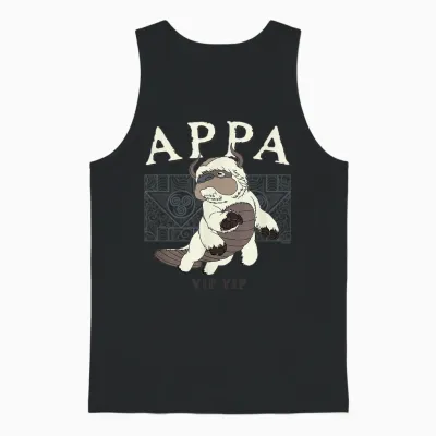 Avatar: the Last Airbender Appa Yip Yip Big Chest Logo T-Shirt, White Unisex Tank Top - Black