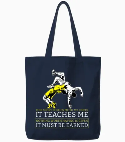 It Must Be Earned Wrestling Short Sleeve Tote Bags - Navy
