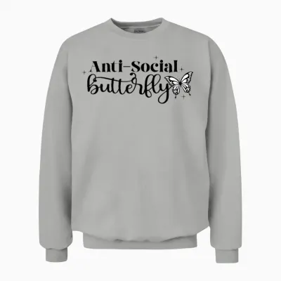 Anti Social Butterfly, Motivational Unisex Sweatshirt - Ash