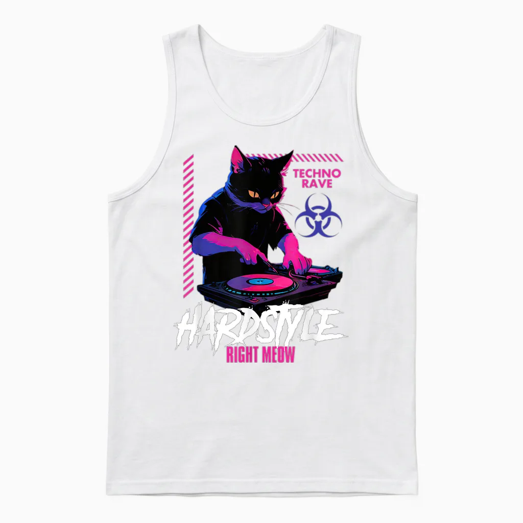 Hardstyle Outfit Cat Djs Hardstyle Right Meow Unisex Tank Top in White