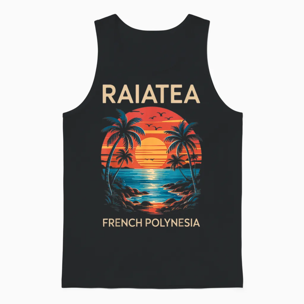 Coucher De Soleil Tropical Et Palmiers, Fun Raiatea Polynésie Française Unisex Tank Top in Black