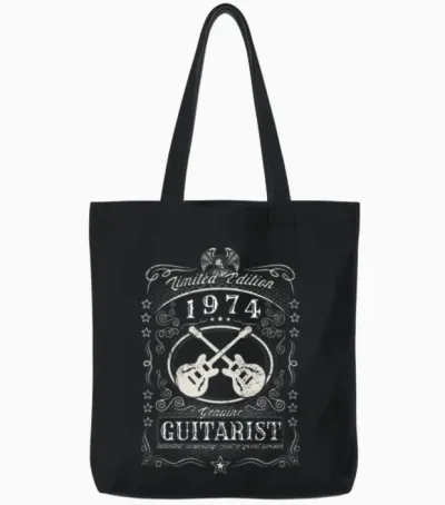 Vintage 1974 Guitarist Birthday Gift Guitar Player Tote Bags - Black