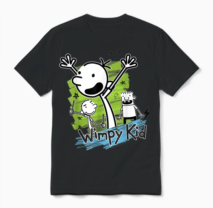 Diary of a Wimpy Kid Greg Heffley Cartoon Stick Characters Unisex T-Shirt in Black
