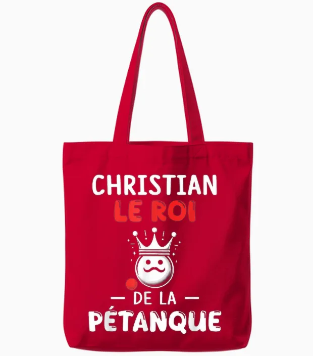 Personalised Gift Man Name Christian Petanque Humour T-Shirt, Black, S Tote Bags in Red