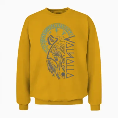 Walhalla Wolf Mask Odin Runes Nordic Compass Viking T-Shirt, Black Unisex Sweatshirt - Gold