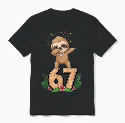 Six Seven Meme Dabbing Baby Faultier 67 Lustiges Gen Z Alpha Unisex T-Shirt - Black