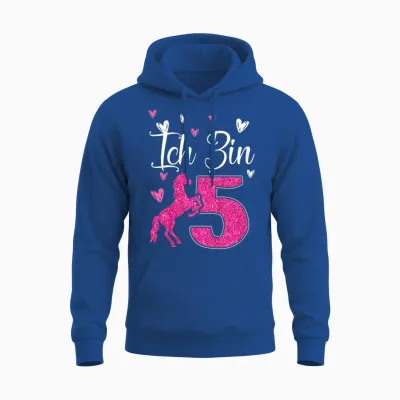 Kids 5th Birthday Horse Gift Horse Girl Cute 5 Years Old T-Shirt, Black Unisex Hoodie - Royal