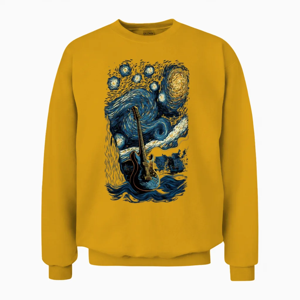 Starry Guitar Guitarist Rock Concert Festival Unisex Sweatshirt in Gold