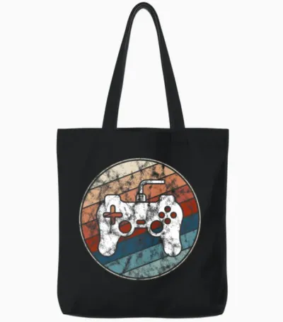 Retro Game Controller Tote Bags - Black