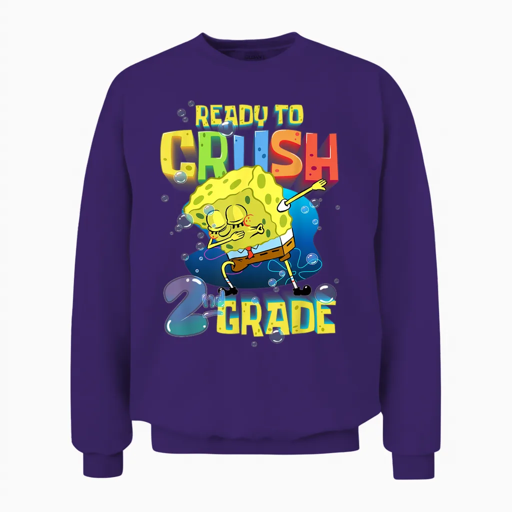 Spongebob Dabbing Ready to Crush 2nd Grade School Spongebob Unisex Sweatshirt in Purple