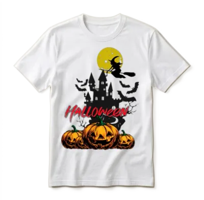 Halloween Pumpkin Witch Ghost Art Unisex T-Shirt - White