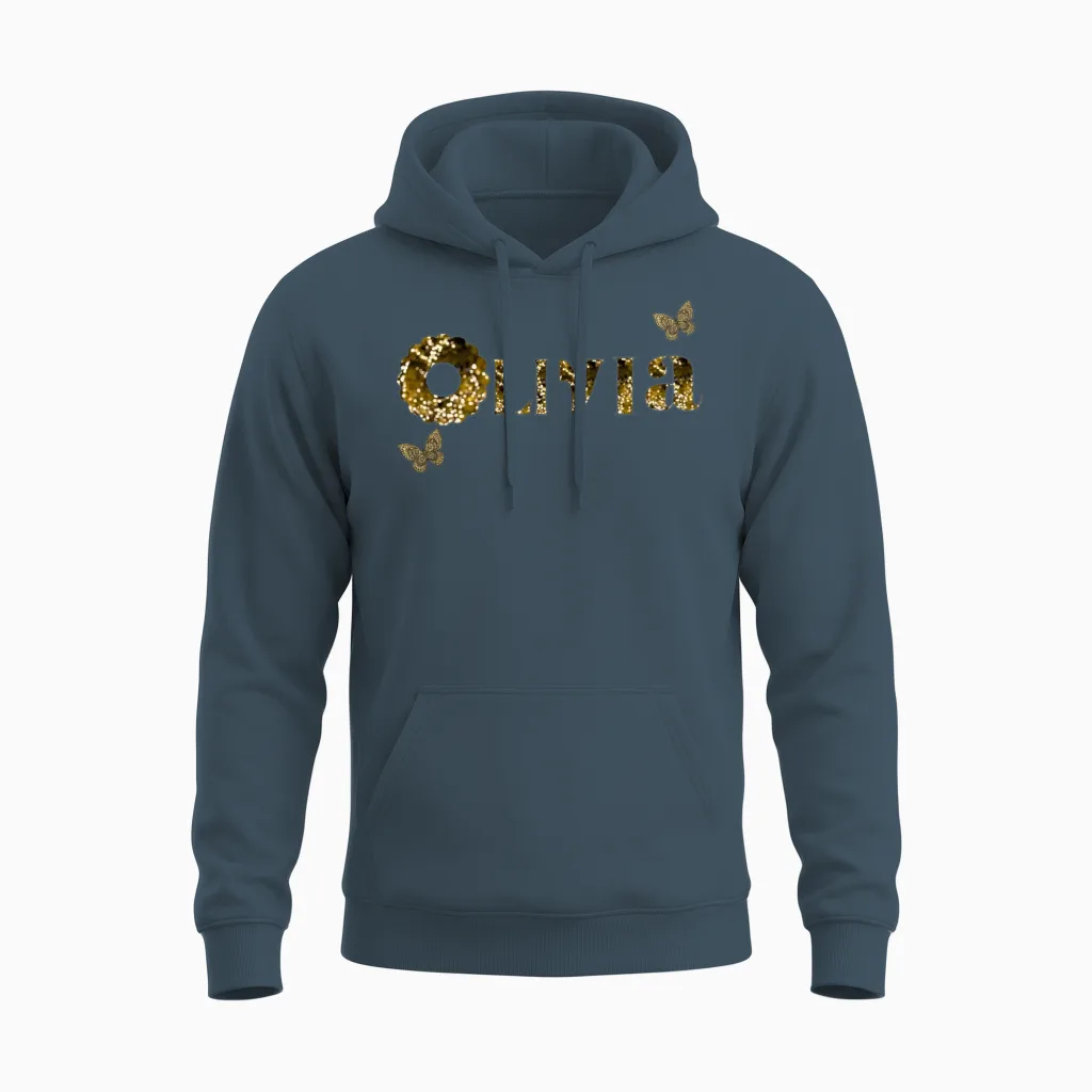 Olivia Gold Glitter Logo Unisex Hoodie in Dark Heather