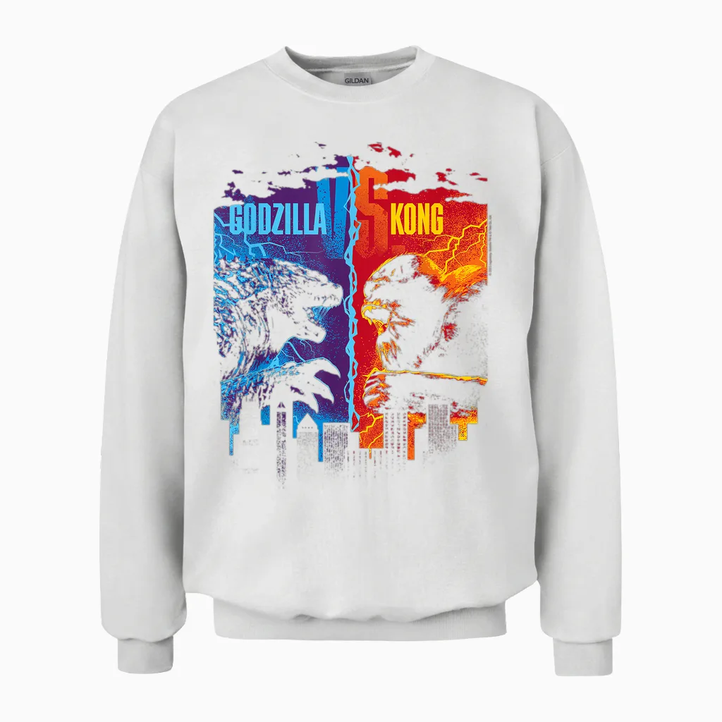 Godzilla X Kong T-Shirt, Unisex-Adults, Short Sleeve, Black, Small Unisex Sweatshirt in White