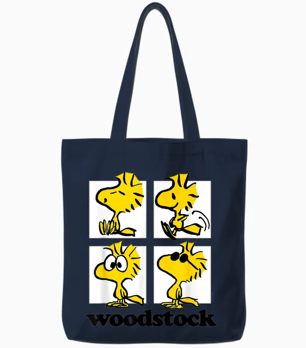 Peanuts - Woodstock Grid Tote Bags in Navy
