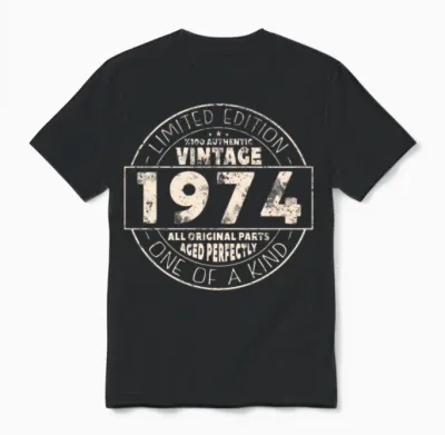 Vintage 1974 Birthday Gift Unisex T-Shirt - Black