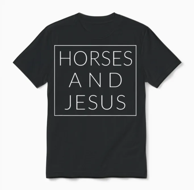 Horses and Jesus Fun Christian Horse Minimal Pony Unisex T-Shirt in Black