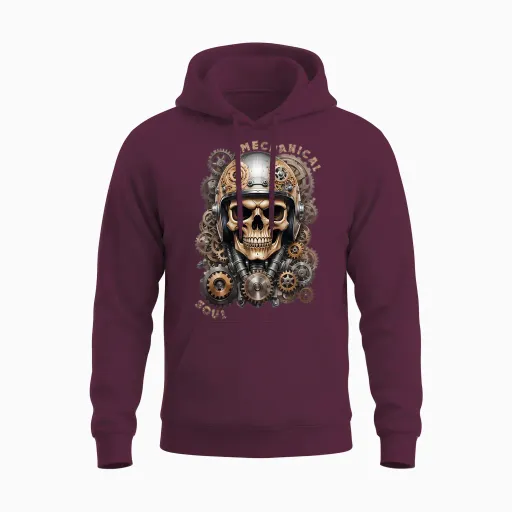 Biker Skull Biker Skull Vintage Motorcycle Custom Retro T-Shirt, Black, S Unisex Hoodie in Maroon