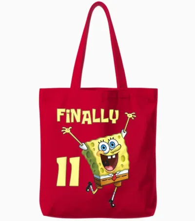 Original Spongebob Square Pants - 11th Birthday. Finally 11. Tote Bags - Red