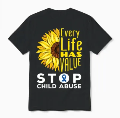 Child Abuse Awareness Sunflower Unisex T-Shirt - Black
