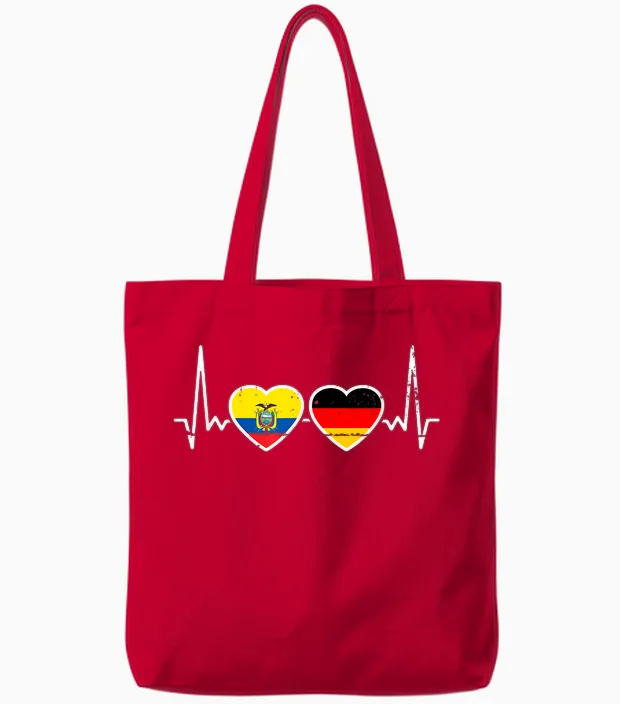 Ecuador Deutschland Vintage Herzschlag Flagge Ecuadorianer Tote Bags in Red