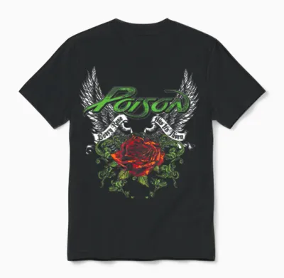Poison Band Thorns & Wings Black T-Shirt - Classic Fit, Crew Neck, Short Sleeve, Adult, Casual Unisex T-Shirt - Black