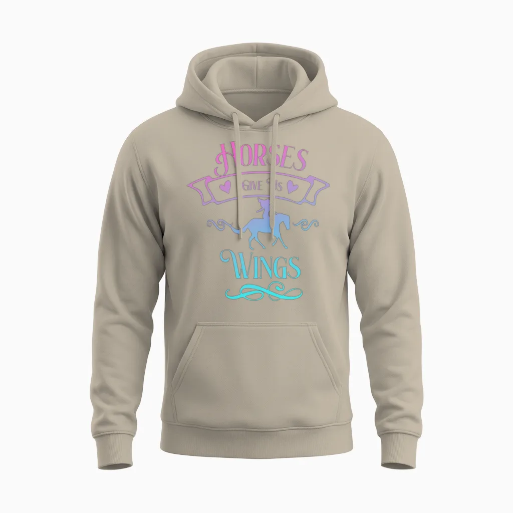 Horses Give Us Wings Funny Horse Equestrians Unisex Hoodie in Sand