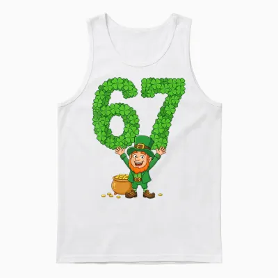 67 Bruh Shamrock Leprechaun Funny Six Seven St Patrick's Day Unisex Tank Top - White