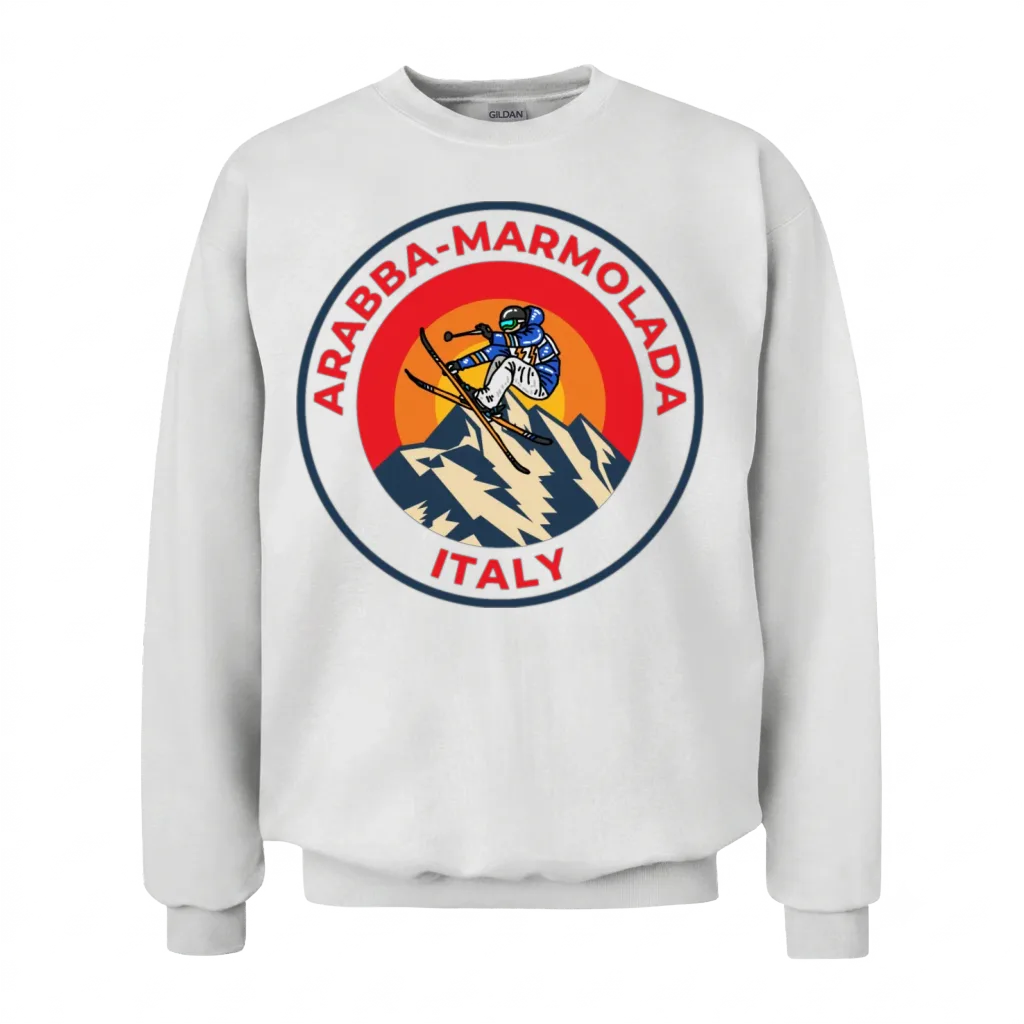 Vintage Skiing in Arabba-Marmolada Italy Sunset Unisex Sweatshirt - White