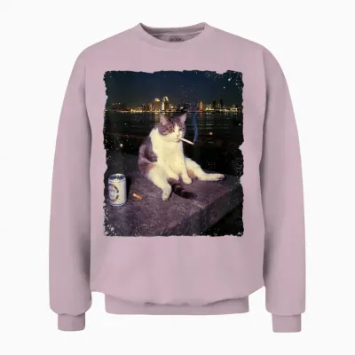 Cigarette Kitten Funny Smoking Cat Meme Stupid Brainrot Unisex Sweatshirt - Light Pink