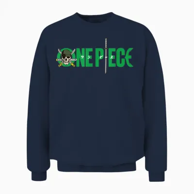 One Piece Graphic Skull Zoro Anime T-Shirt, Black, S Unisex Sweatshirt - Navy