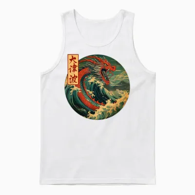 Japanischer Drache Die Große Welle Vor Kanagawa Kanji Japan Kunst Unisex Tank Top - White