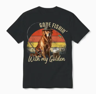 Golden Retriever Chien Rétro Vintage Fête Des Pères Pêcheur Unisex T-Shirt - Black