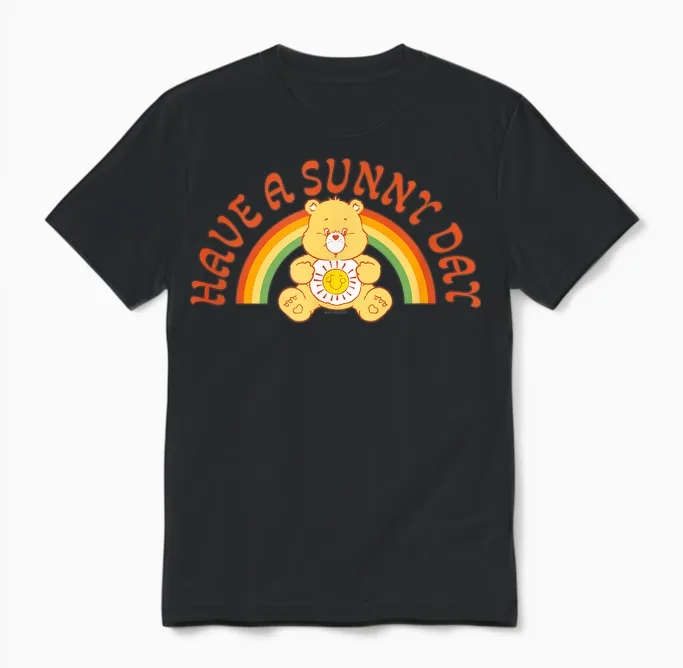 Care Bears Funshine Bear Have a Sunny Day Retro Rainbow T-Shirt, Black, S Unisex T-Shirt in Black