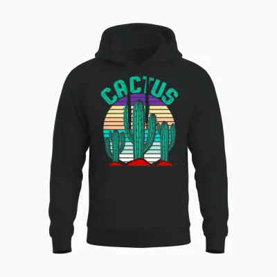 Retro Cactus Sunset Active Unisex Hoodie - Black