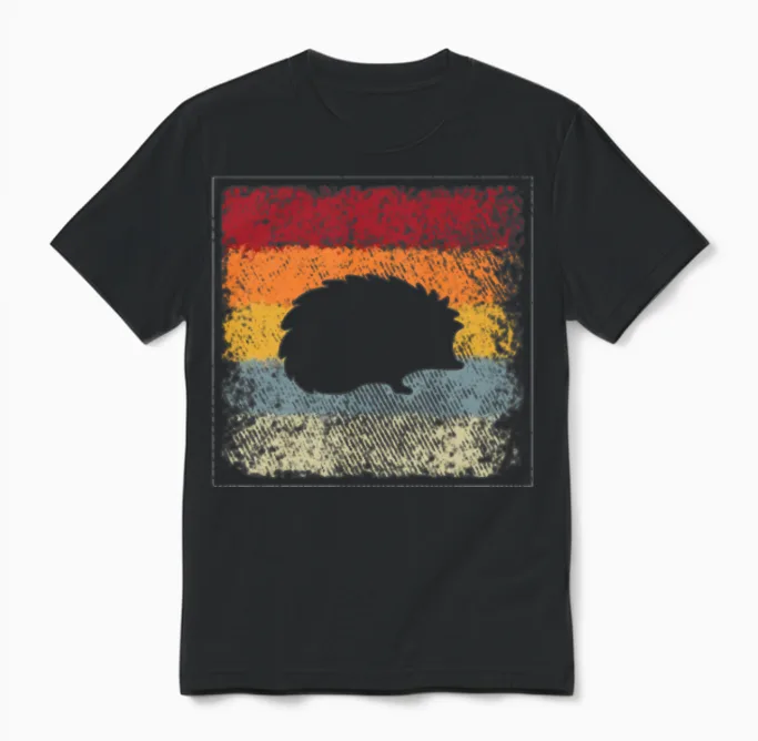 Hedgehog Retro Unisex T-Shirt in Black