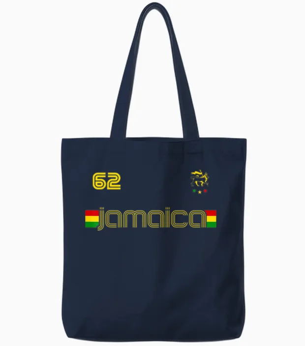 Jamaica 1962 Lion of Judah Rasta Reggae Flag T-Shirt, Black, S Tote Bags in Navy