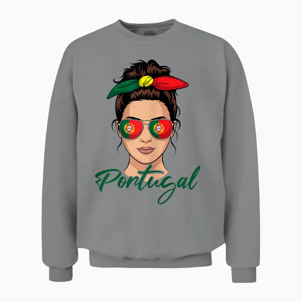 Portuguese Girl Woman Portugal Flag T-Shirt, Black, S Unisex Sweatshirt in Sport Grey