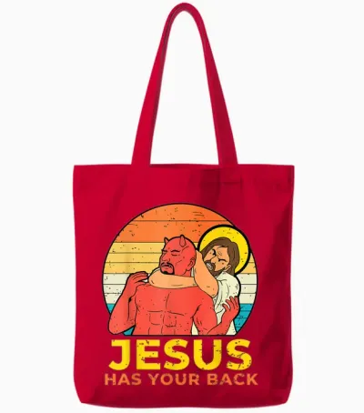 Jesus Has Your Back Jiu Jitsu Funny Gift Christian Retro Tote Bags - Red