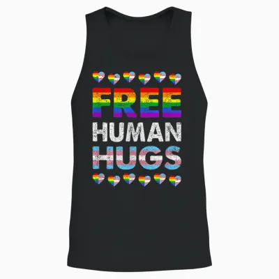 Free Human Hugs Rainbow Lgbtq Gay Pride Month, Fier Allié Unisex Tank Top - Black
