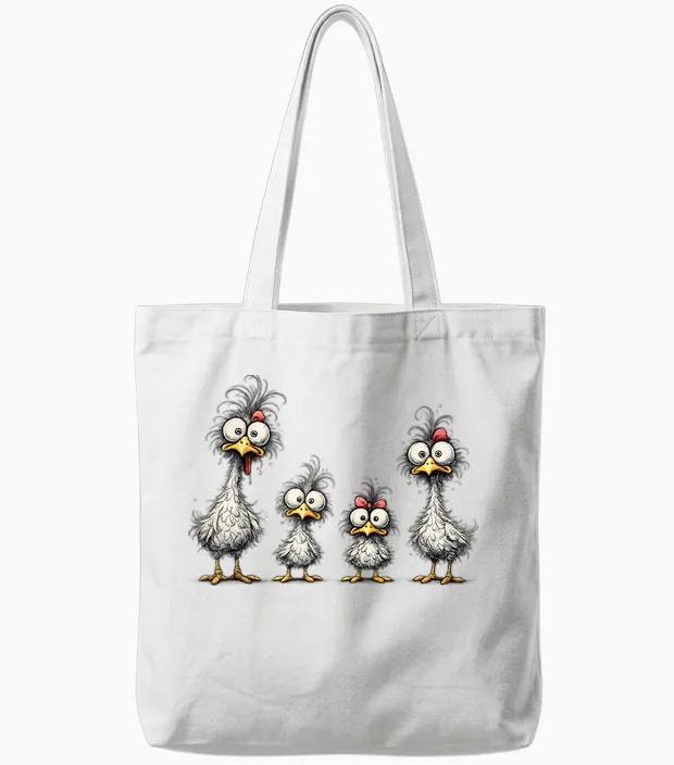 Eagerlys Bunte Lustige Hühner-Kunst, Verrückte Hühnerfamilie Tote Bags in White