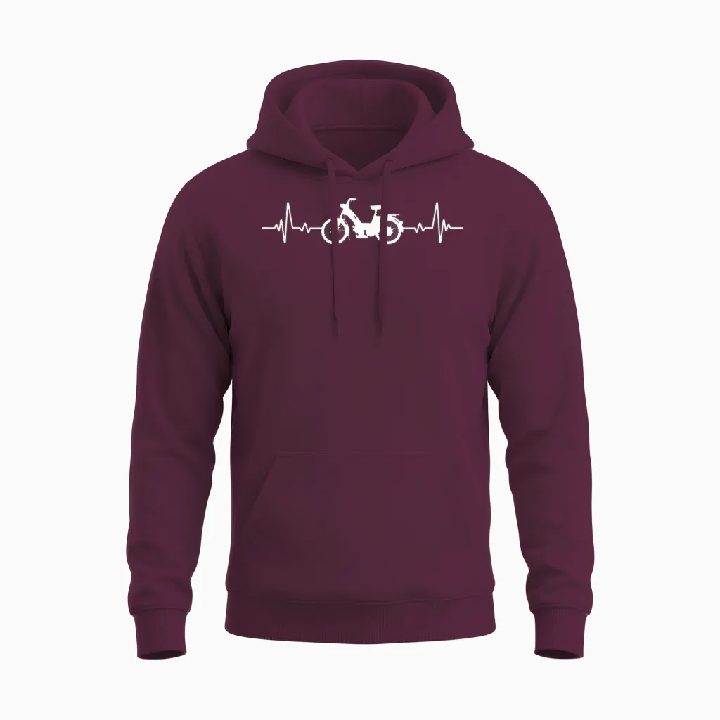 Moped Mob Mobeur Moped Heartbeat Humour T-Shirt, Black, S Unisex Hoodie in Maroon