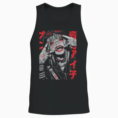 Harajuku Streetwear Cyberpunk Aesthetic Techwear Anime Manga T-Shirt, Black Unisex Tank Top - Black