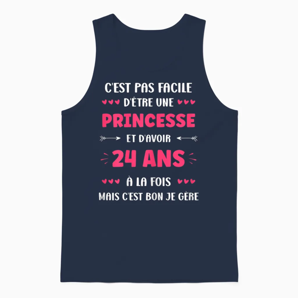 Funny 24 Years Funny Princess Birthday Girl 24 Years T-Shirt, Black, Female X-Small Unisex Tank Top in Navy