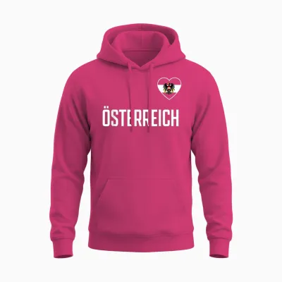 Austria Flag Eagle Fan T-Shirt, Red Unisex Hoodie - Heliconia