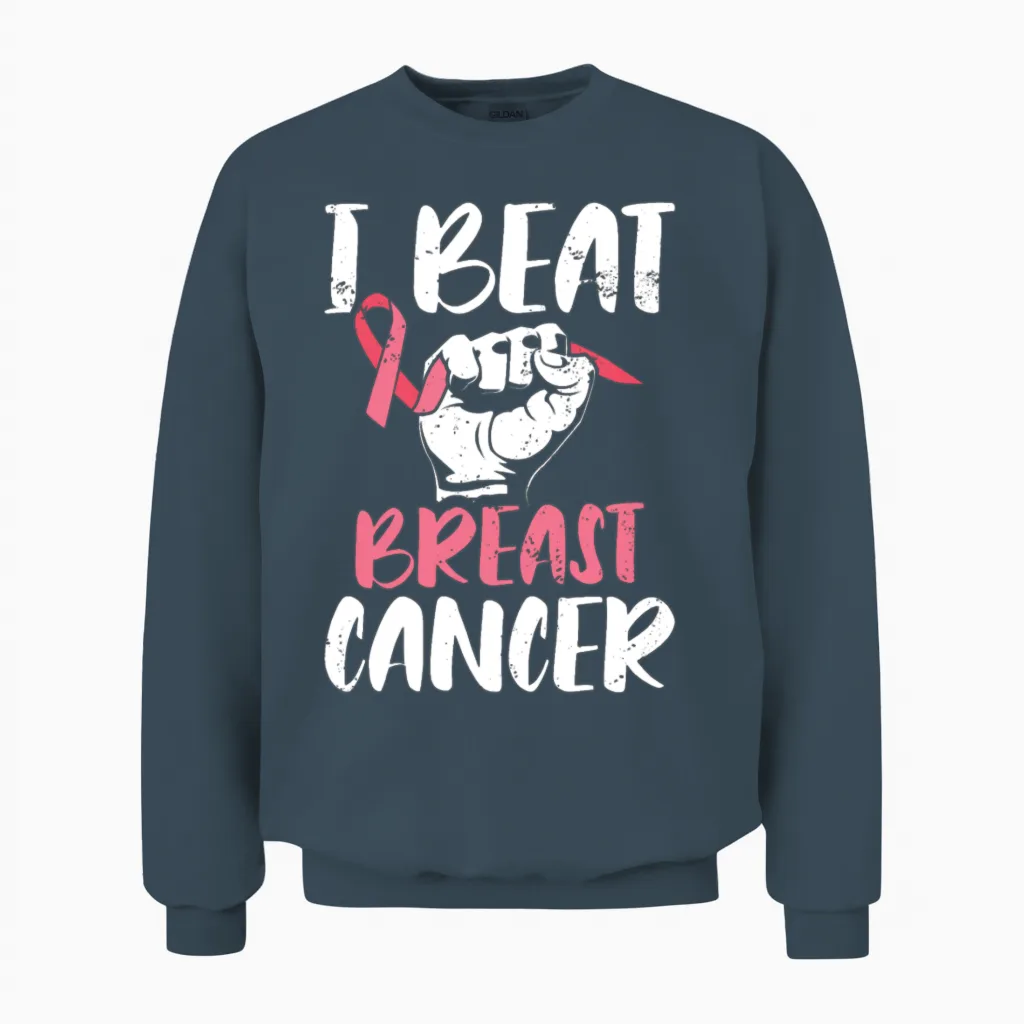 I Beat Breast Cancer Survivor Breast Cancer Unisex Sweatshirt in Dark Heather