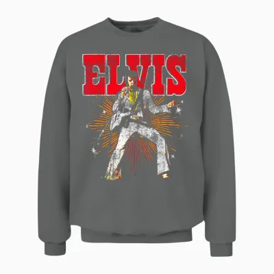 Elvis Presley Official Retro Short Sleeve Unisex Sweatshirt - Graphite Heather
